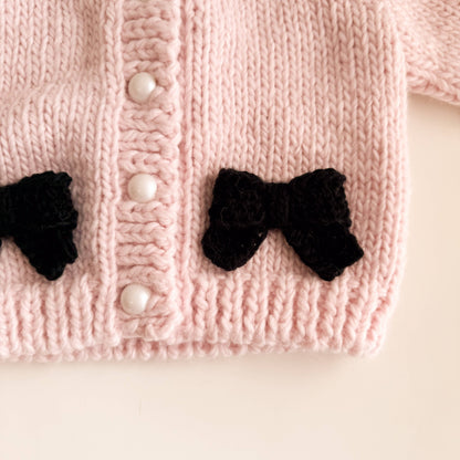 Bow Cardigan, Baby Pink/Black | Kids Sweater: XS; 6-12M