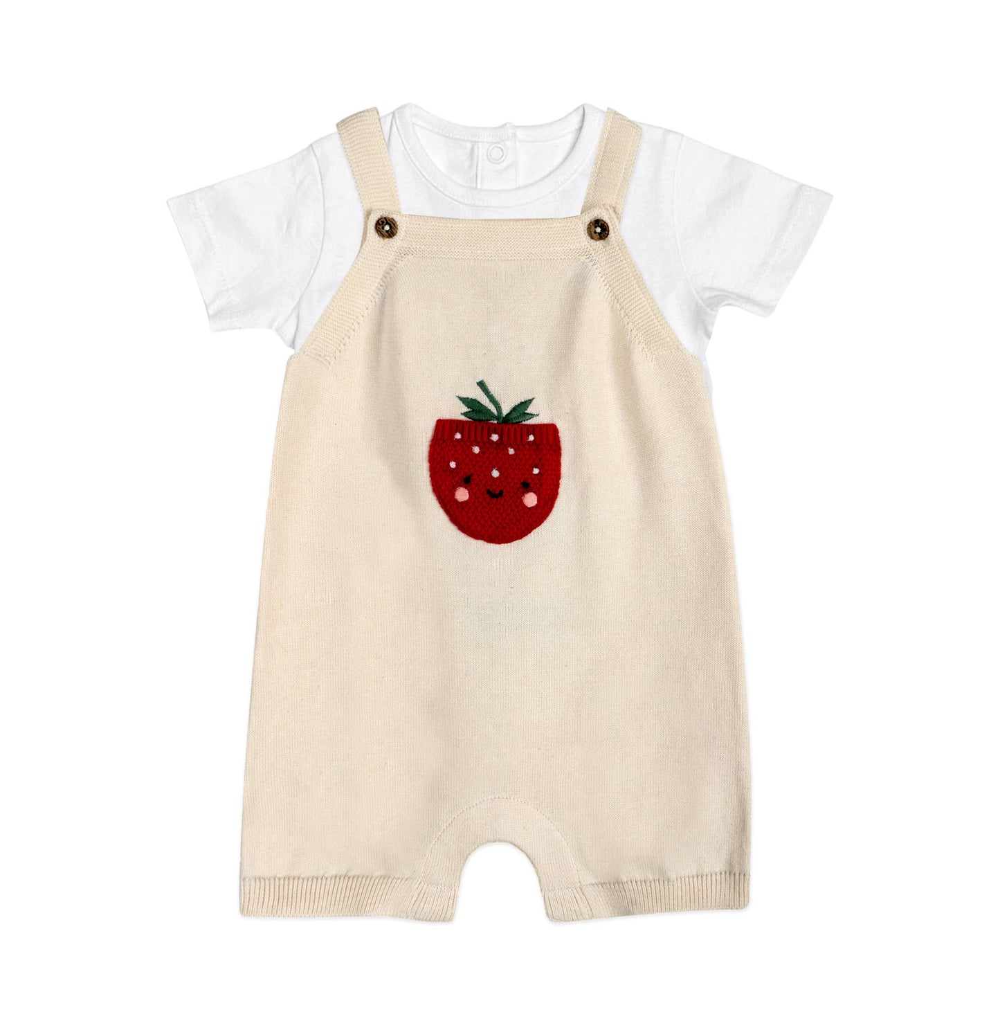 Strawberry Pocket Baby Knit Shortall Set (Organic Cotton)