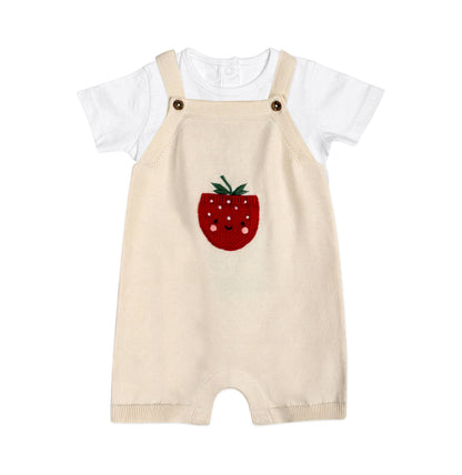 Strawberry Pocket Baby Knit Shortall Set (Organic Cotton)