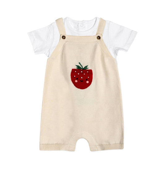 Strawberry Pocket Baby Knit Shortall Set (Organic Cotton)