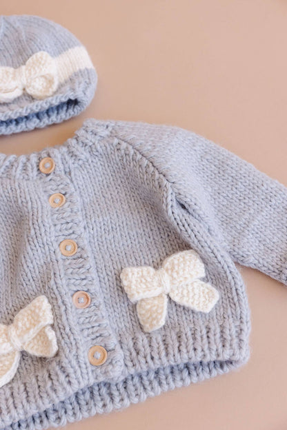 Bow Cardigan Baby Kid Sweater Fall Winter Holiday Christmas: Bowie Grey / XS 6-12m