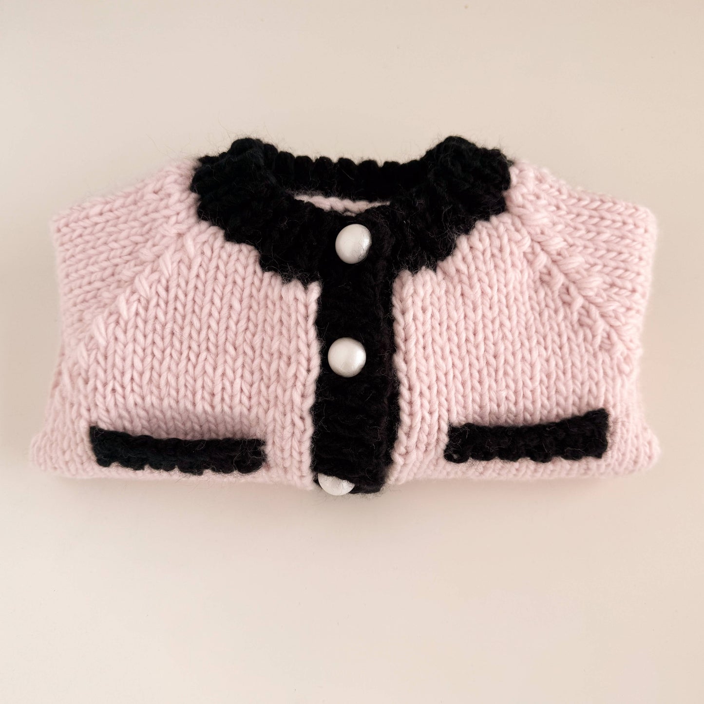 Coco Cardigan, Baby Pink/Black | Kids Pearl Sweater: M; 2-3Y