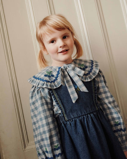 Pinafore Dress - Embroidered Blue Denim