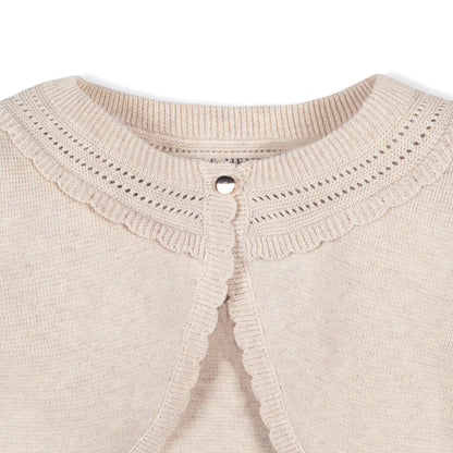 Organic Cropped Special Cardigan: Light Oatmeal Scallop / X-Small