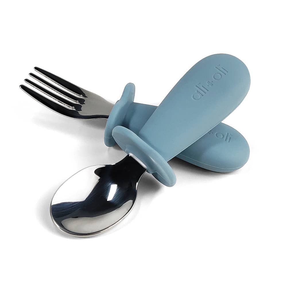 Ali+Oli Spoon & Fork Learning Set for Toddlers (Blue) 6m+
