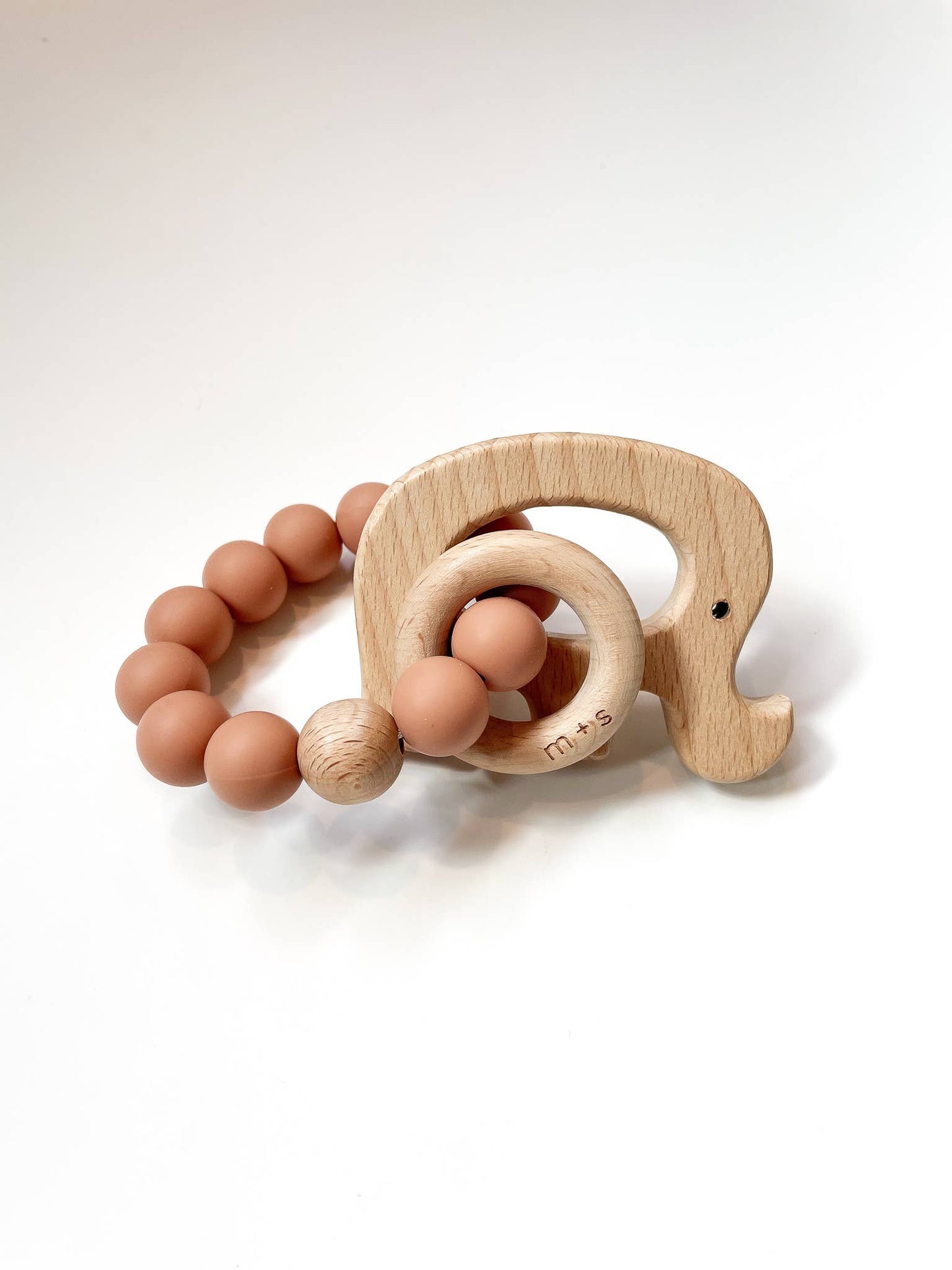 Elephant Teether- Silicone and Beech Wood: Taupe