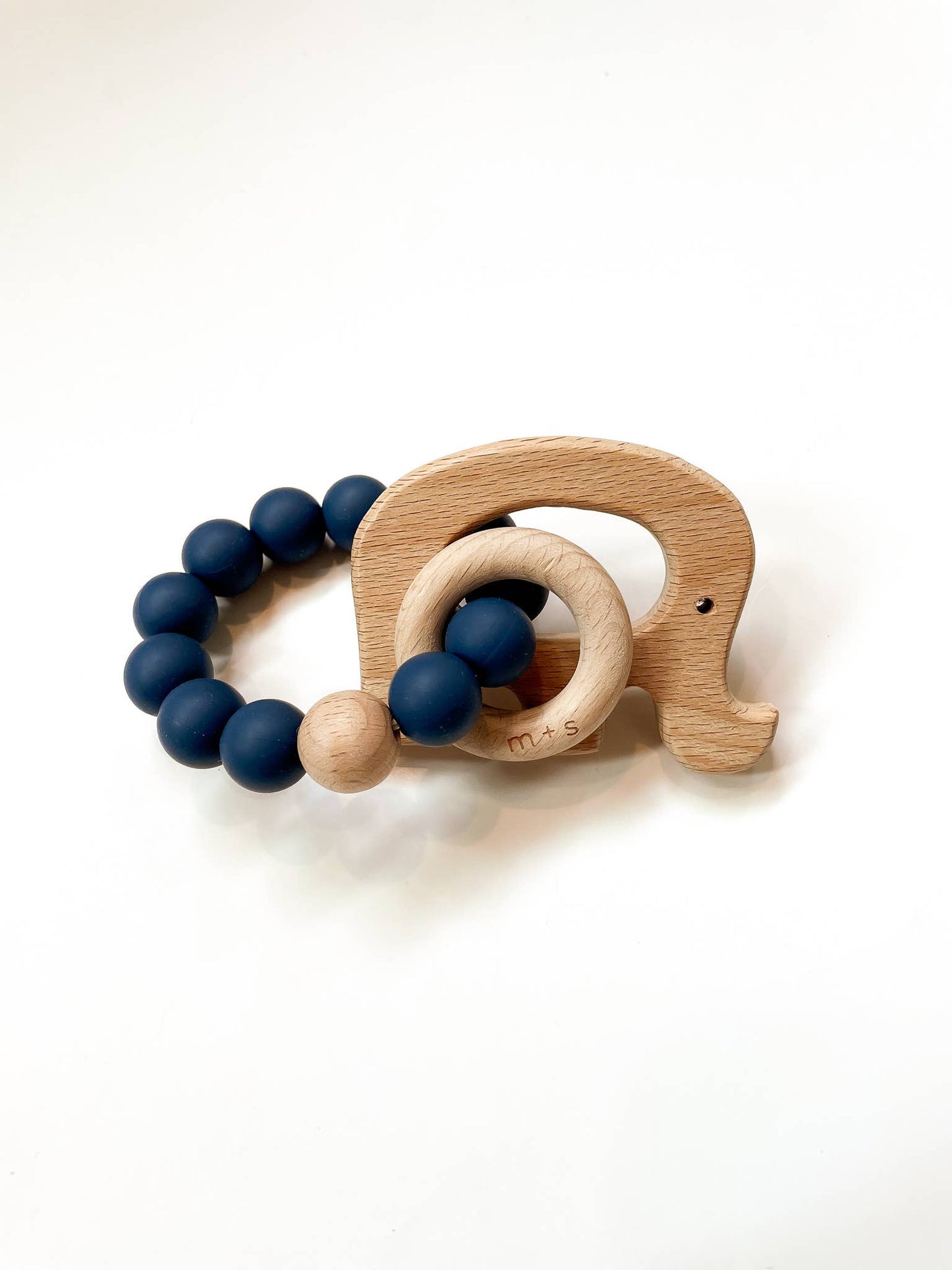 Elephant Teether- Silicone and Beech Wood: Taupe
