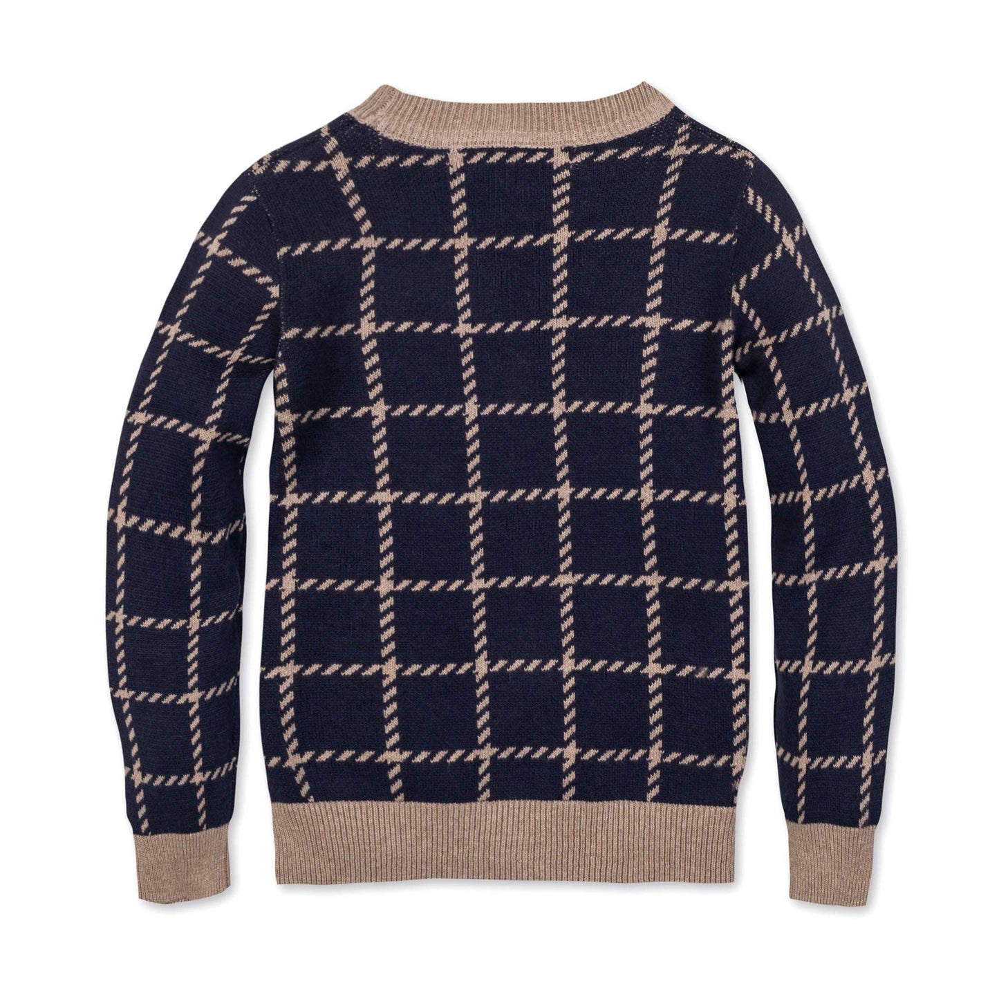 Organic Boyfriend Cardigan: Navy and Taupe Windowpane / X-Small