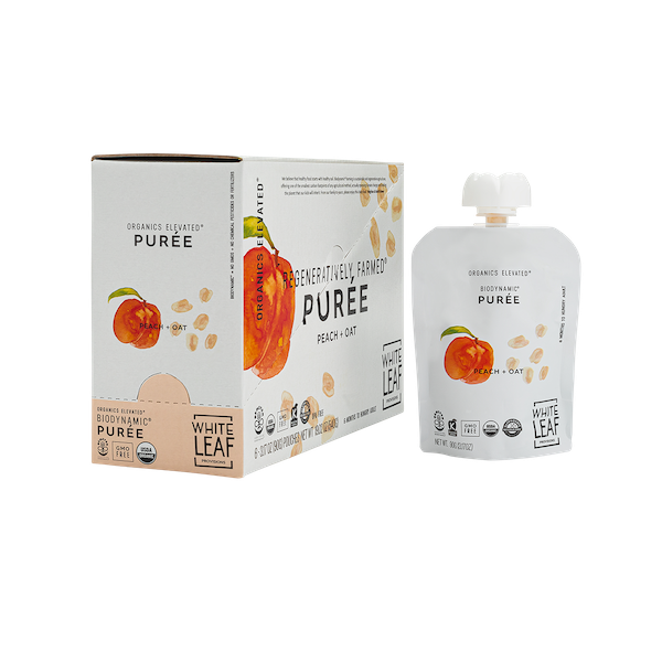 Organic Regenerative Peach+Oat Puree: 24 (90g) pouches