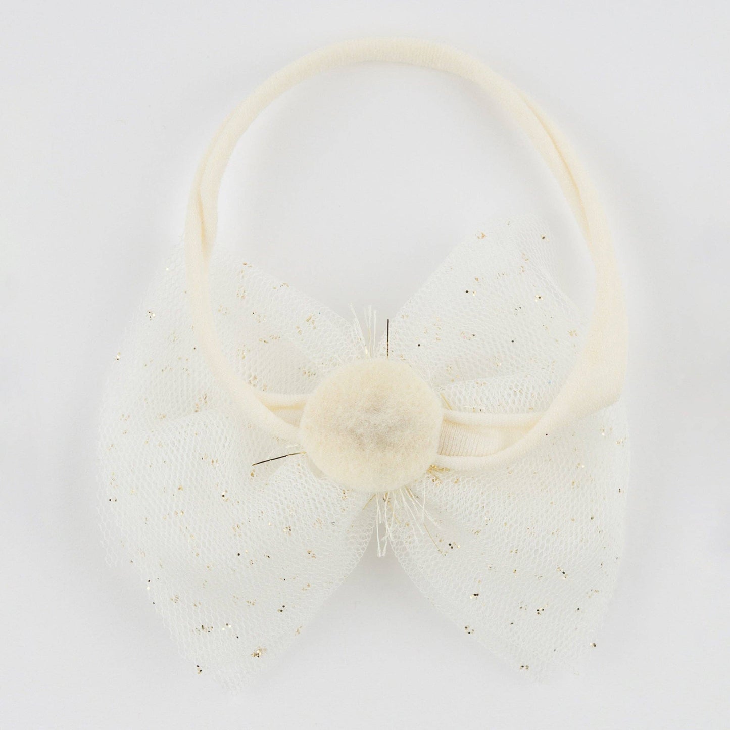 Ivory/Gold Glinda Bow Nylon Headband: Cream / One size