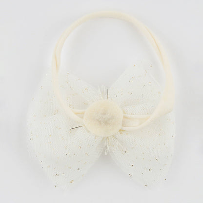 Ivory/Gold Glinda Bow Nylon Headband: Cream / One size