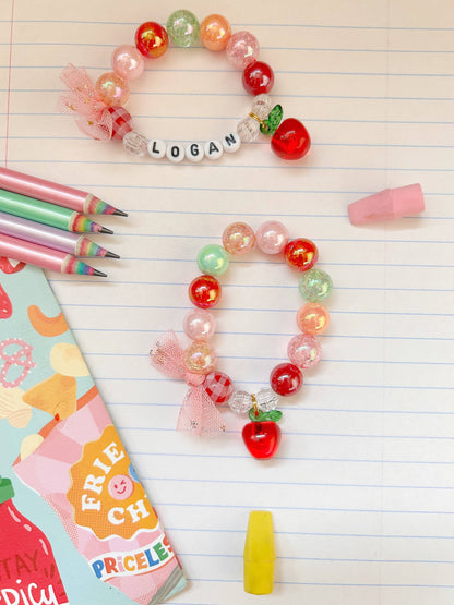 Back to School Acrylic Apple Kids Beaded Charm Bracelet