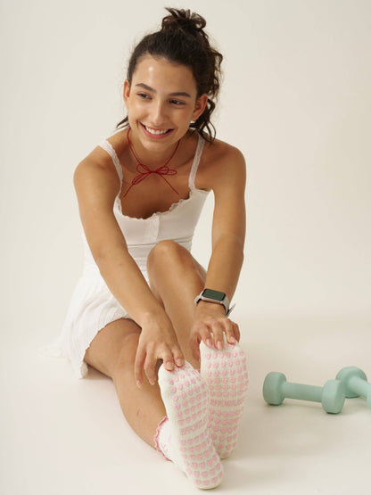 🎀 Bow Ruffle Grip Sock [Soft Pink], Pilates Socks