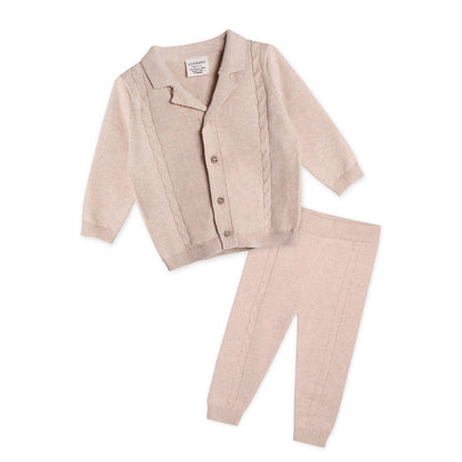 Resort Cable Knit Baby Sweater Cardigan & Pant Set: Oatmeal Heather