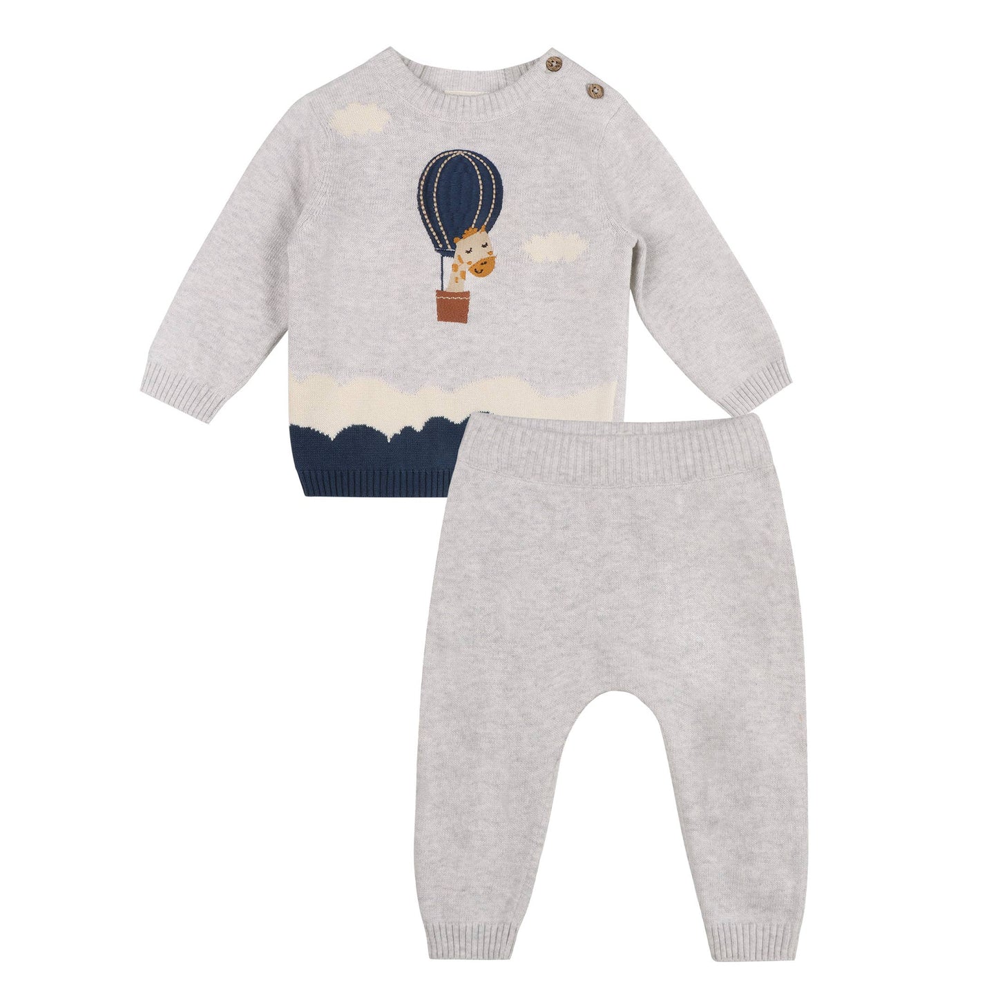Hot Air Balloon Baby Knit Pullover & Pants Set (Organic): Pearl Grey Heather / 3-6M