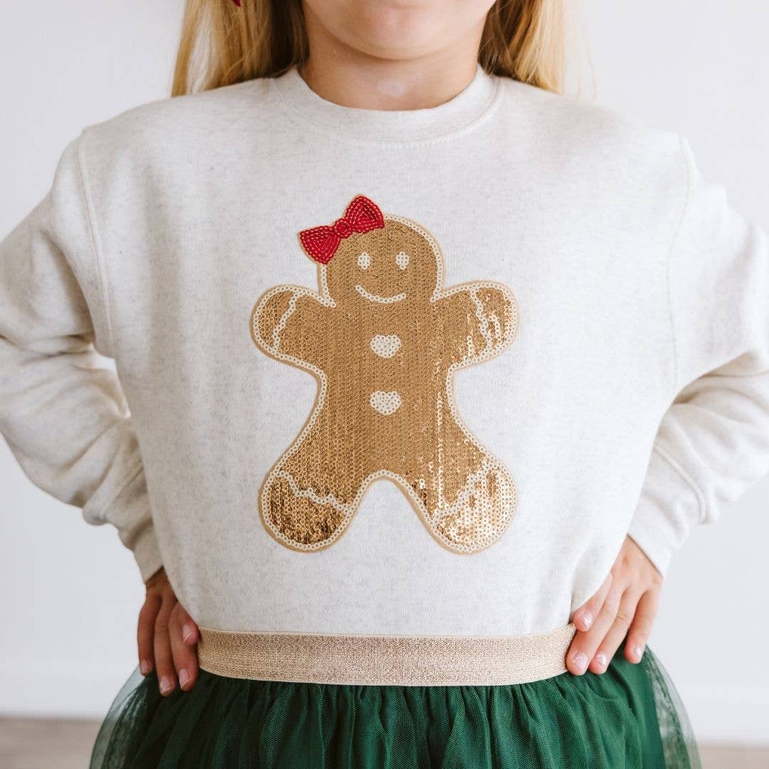 Gingerbread Sequin Patch Christmas Sweatshirt Girls Clothes: 2T