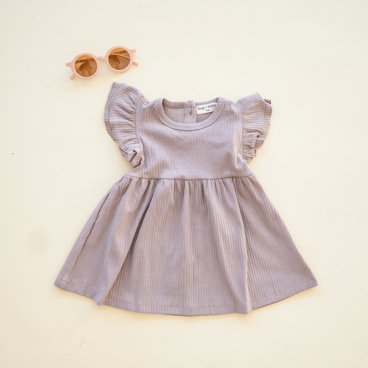 Organic Cotton Ruffle Dress | Mushroom: 3-6M
