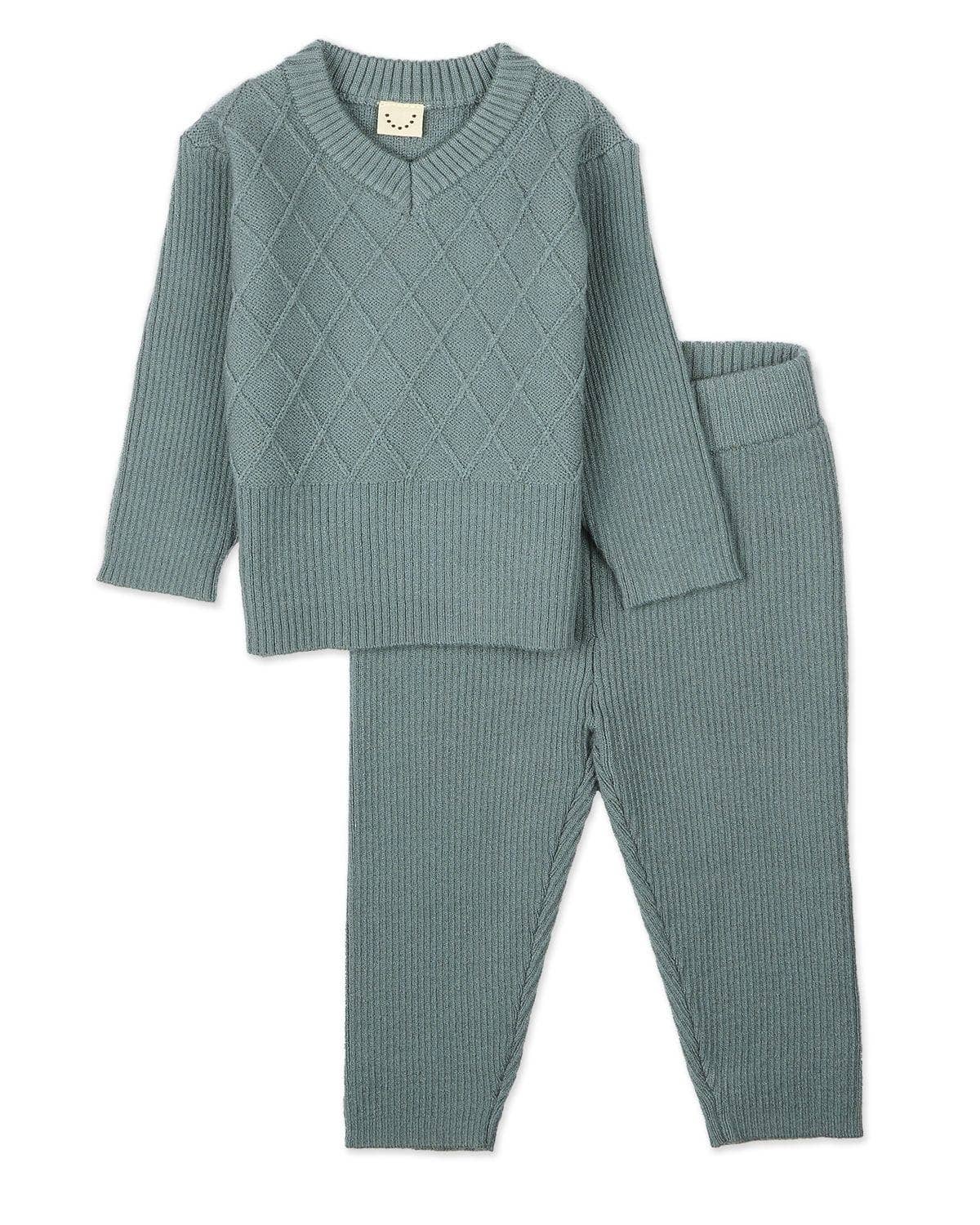 Romeo Mixed Knit Pullover 2 Pc Set: Blue / 12 Months