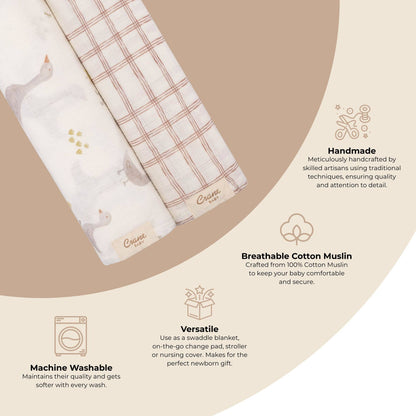 Charlie 2-pc. Farmhouse Goose/Check Swaddle Set