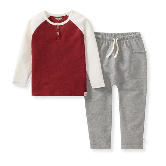 Thermal Organic Boy Tee & Pants Set - Brick Red: 3T