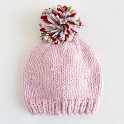 Merry Hat Pink Baby Kid Girl Knit Beanie Christmas Holiday: XS; 3-6M