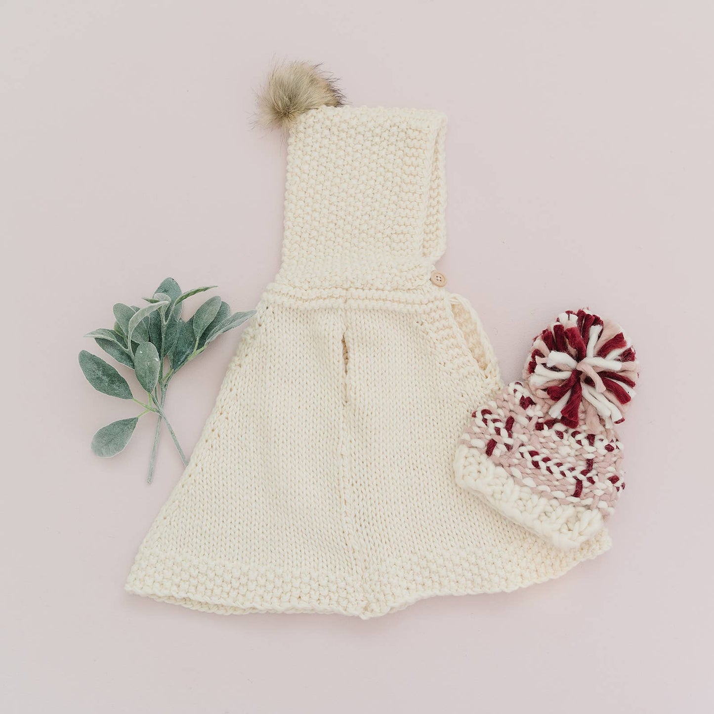 Poncho with Faux Fur Pom, Cream Kids Child Winter Holiday: S; 1-2yrs