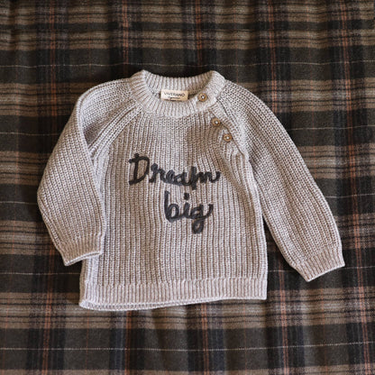 Dream Big Embroidered Chunky Knit Baby Sweater (Organic): Heather Grey / 6-12M