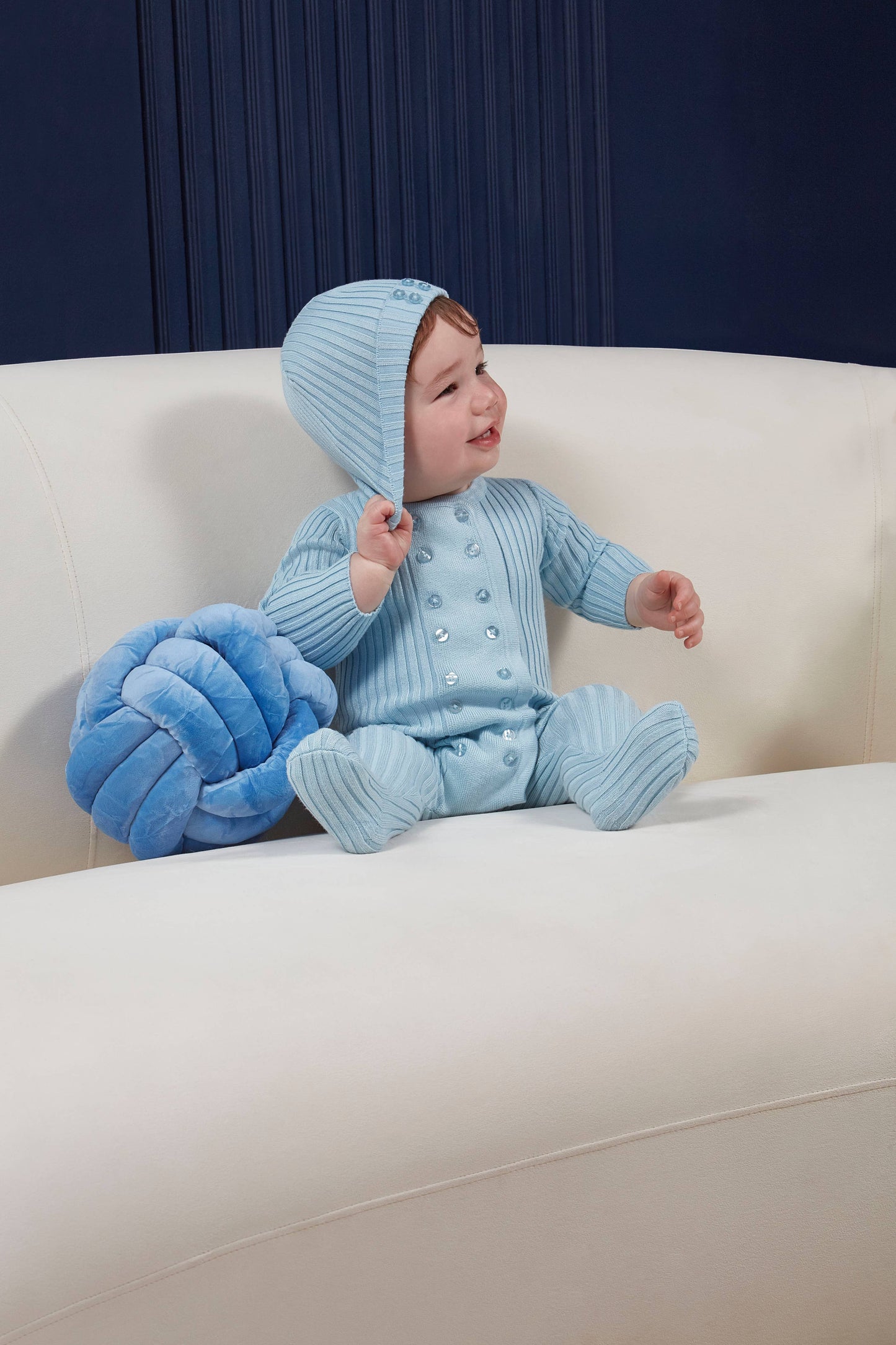 Sweater Rib 2 Pc Footie Set: Blue / 3 Months