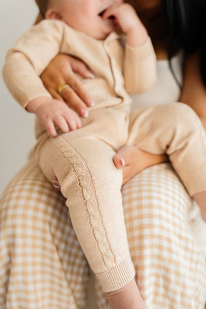 Resort Cable Knit Baby Sweater Cardigan & Pant Set: Oatmeal Heather
