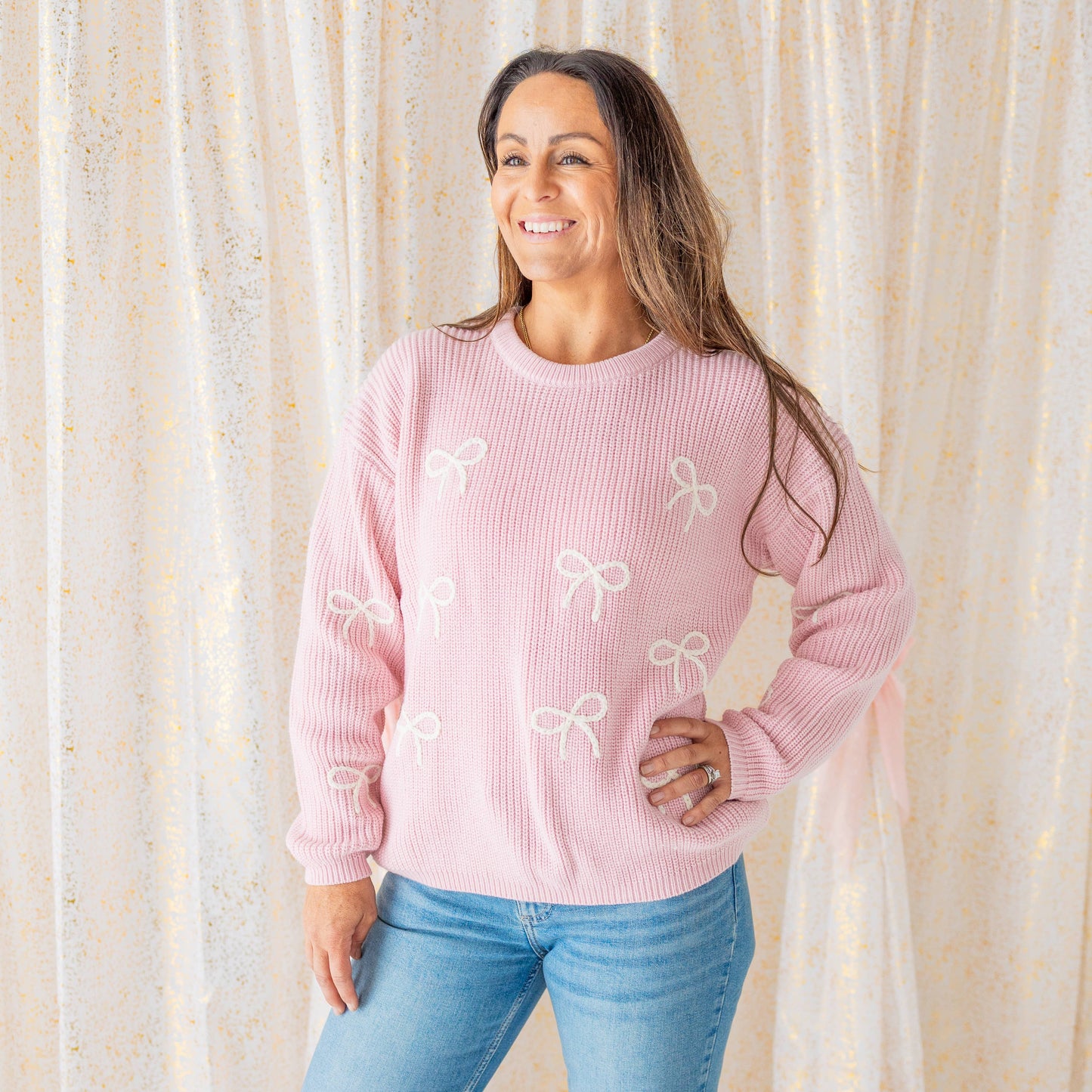 All Over Bows Knit Women's Sweater - Mommy and Me: M