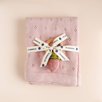 Teether Strawberry Pink Crochet Rattle Baby Toy Spring