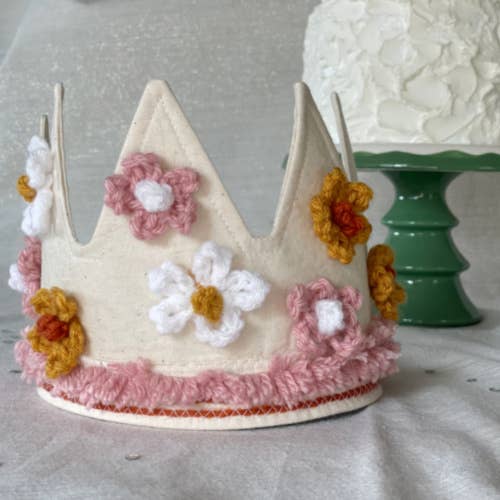 Boho Flower Full Sized Fabric Birthday Crown for Little Kids