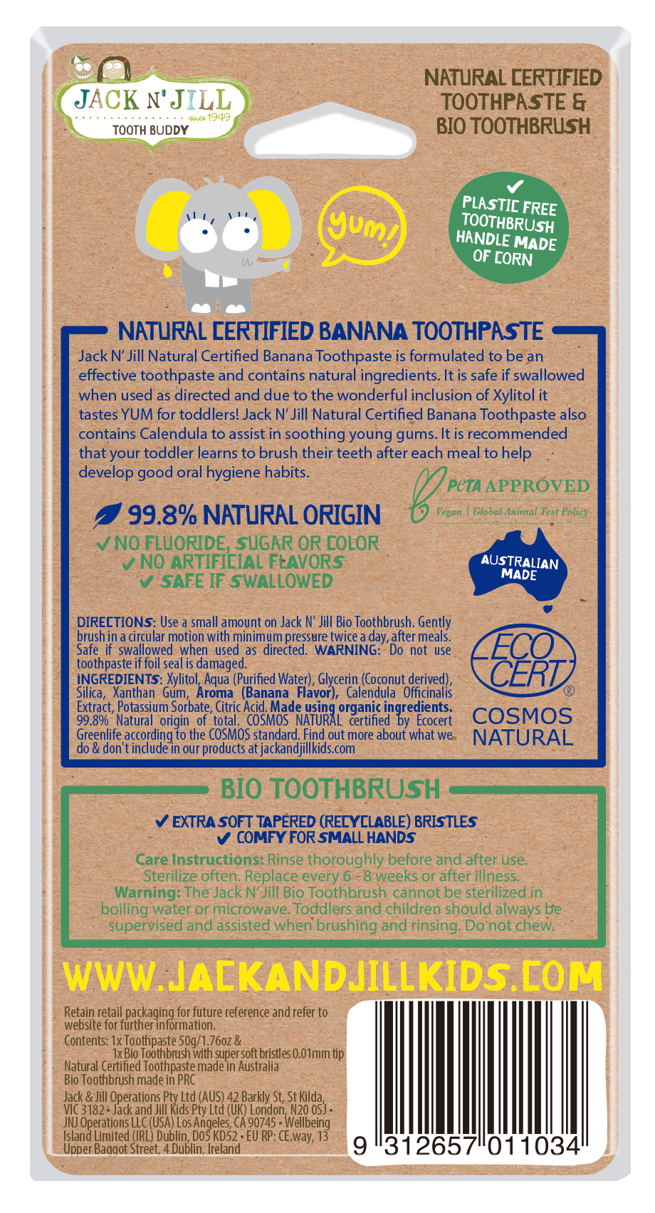 Jack N' Jill Tooth Buddy Pack -Banana+Kids Toothbrush Ellie