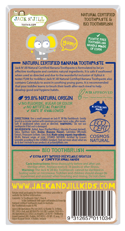 Jack N' Jill Tooth Buddy Pack -Banana+Kids Toothbrush Ellie