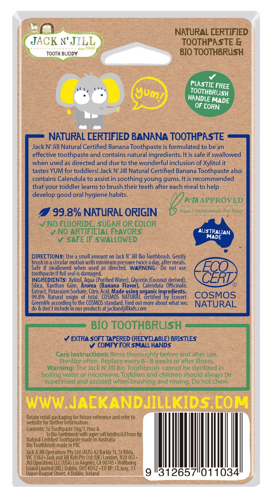 Jack N' Jill Tooth Buddy Pack -Banana+Kids Toothbrush Ellie