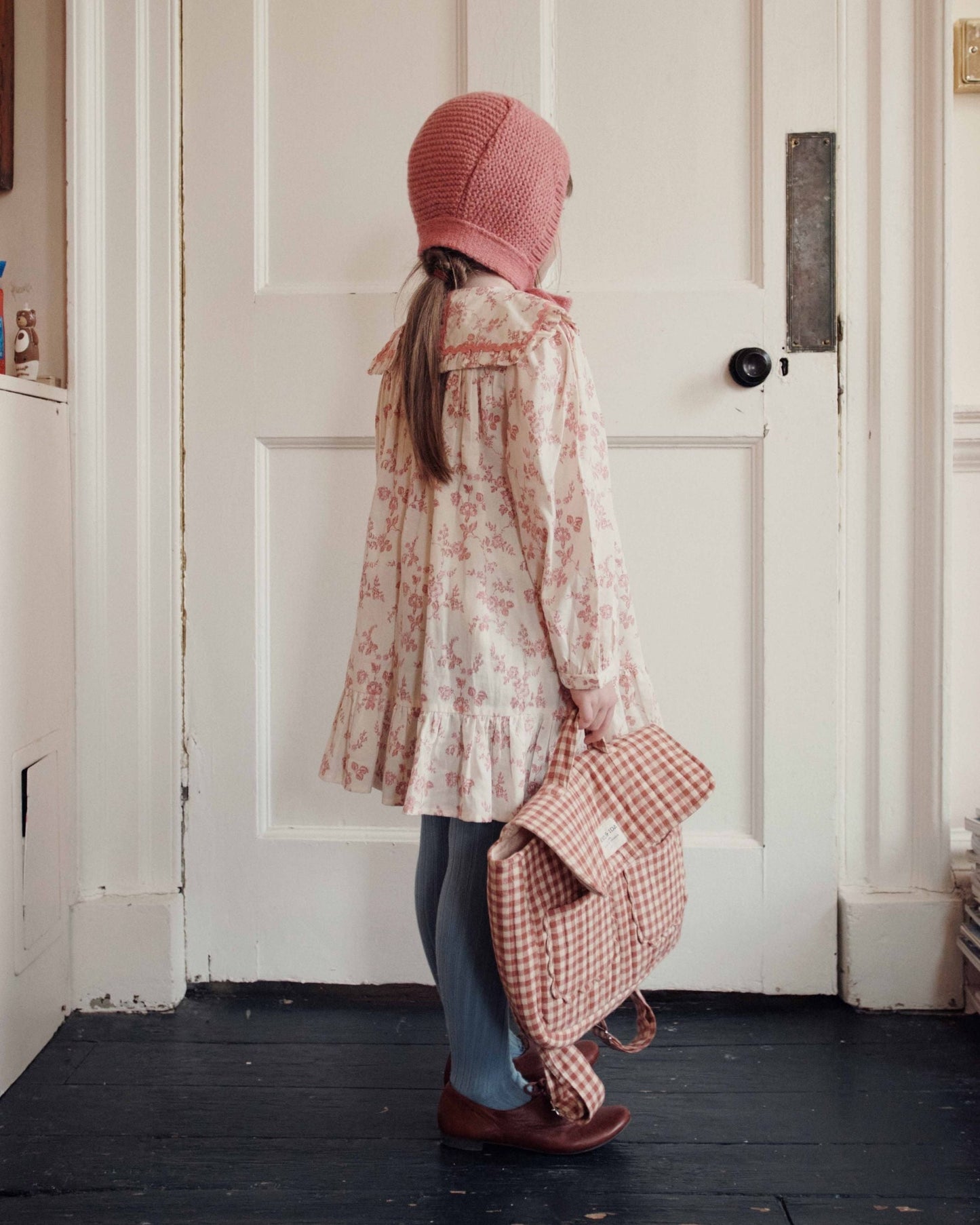 Dress - Ecru & Pink Floral Big Collar