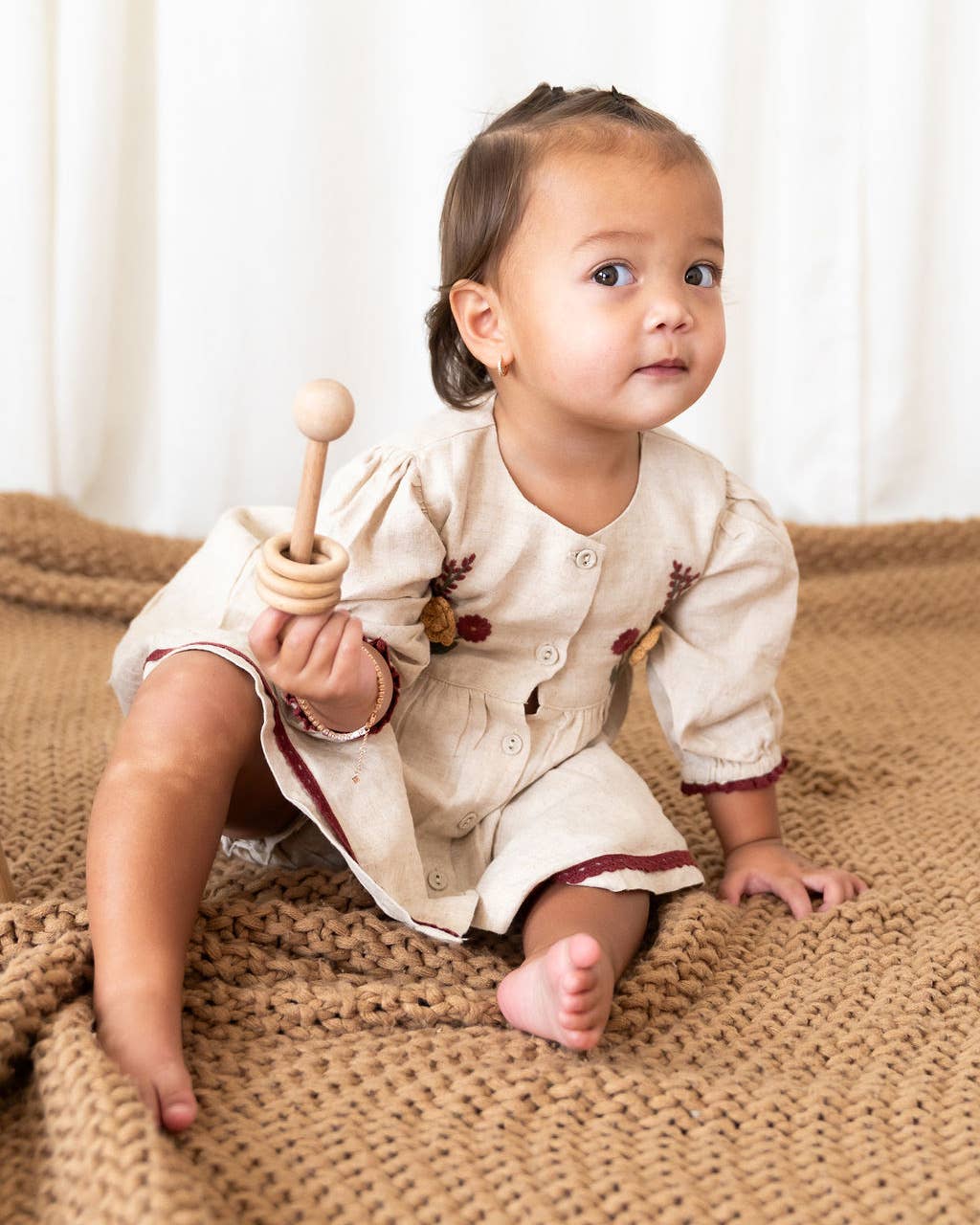 Ravello Embroidered Baby Dress & Bloomer (Linen Blend): Natural / 3T