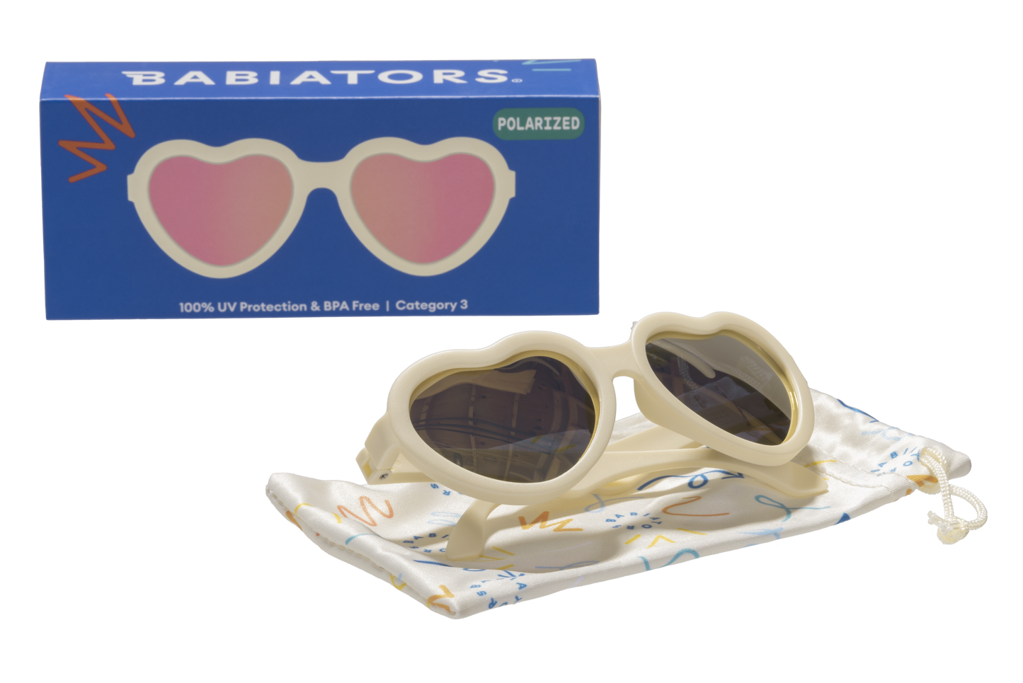Sweet Cream Polarized Heart Sunglasses with Mirrored Lens