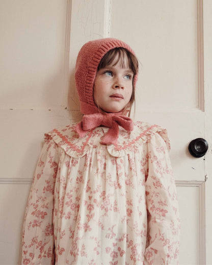 Dress - Ecru & Pink Floral Big Collar