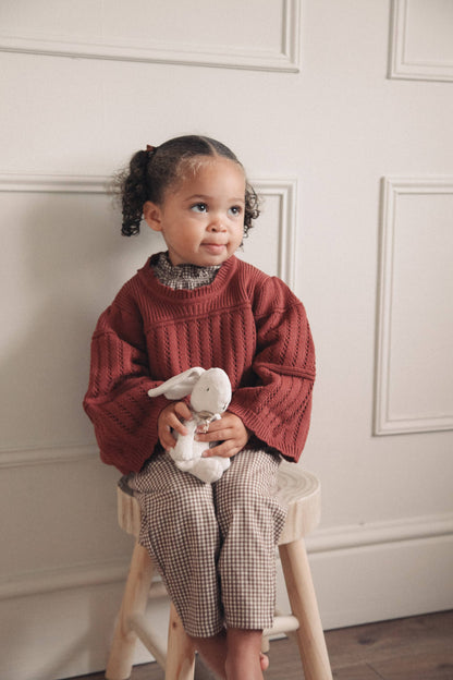 Dusky/Berry Cotton Flare Sleeve Openwork Knit Jumper