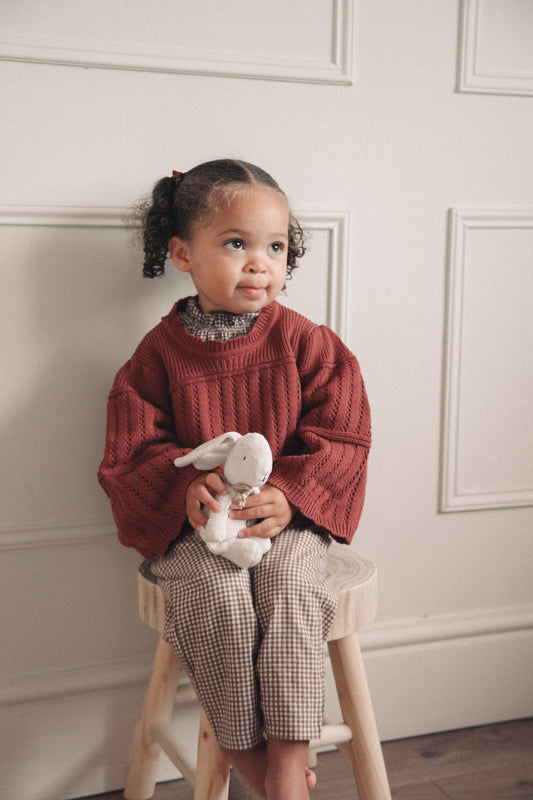 Dusky/Berry Cotton Flare Sleeve Openwork Knit Jumper