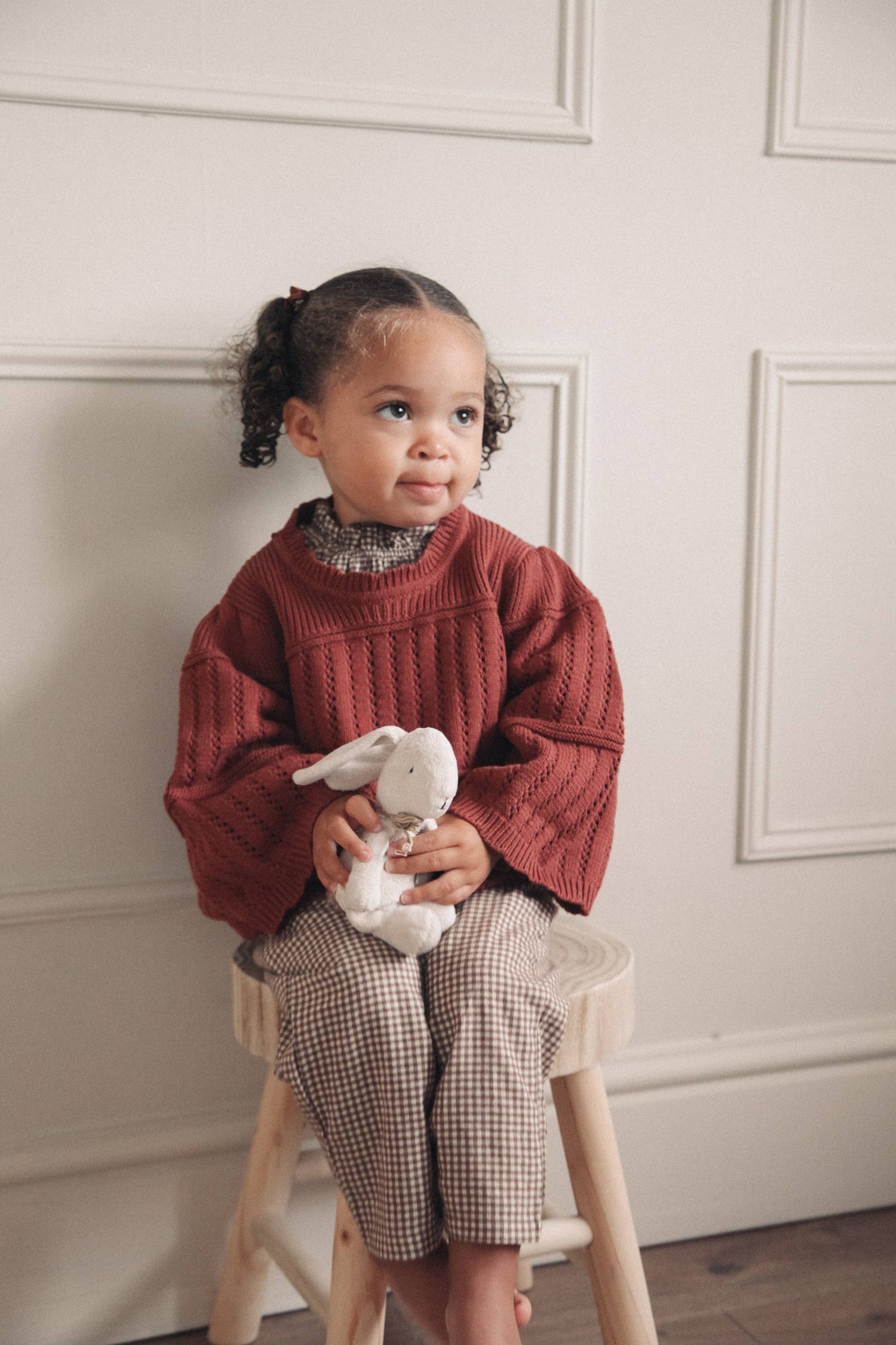 Dusky/Berry Cotton Flare Sleeve Openwork Knit Jumper: 18-24m