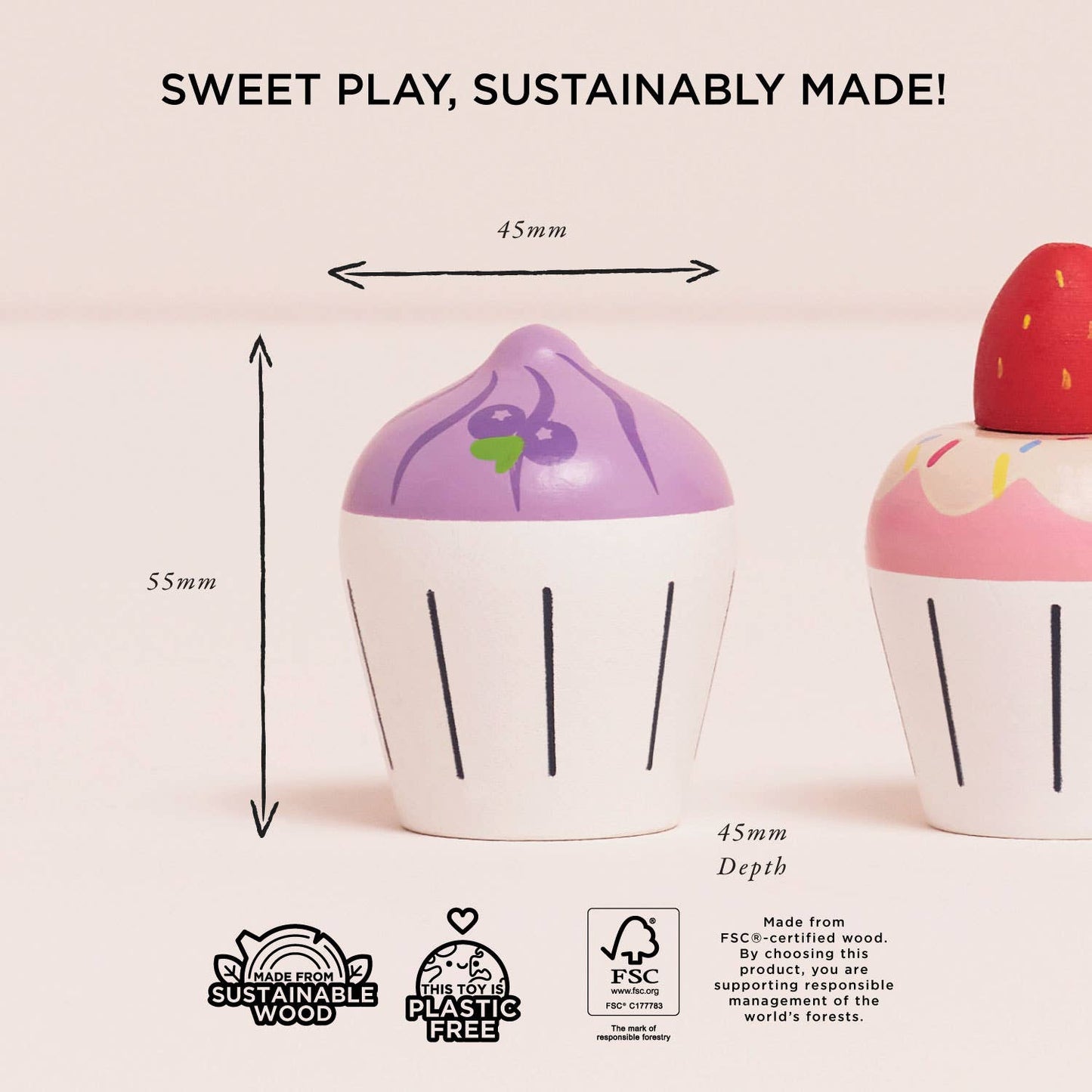 Wooden Cupcake Play Food Set