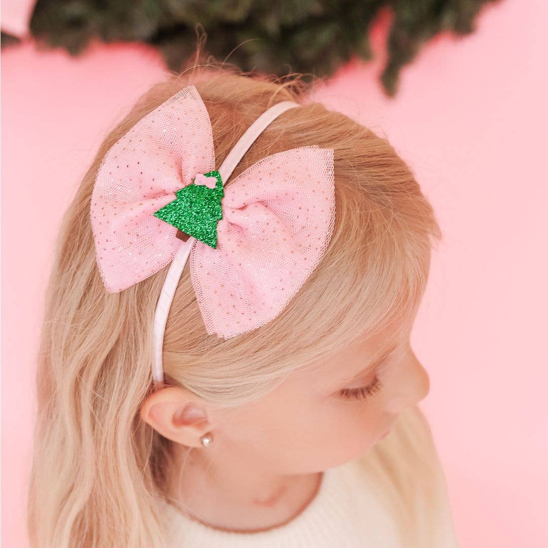 Christmas Tree Tulle Bow Headband - Holiday Hair Accessories