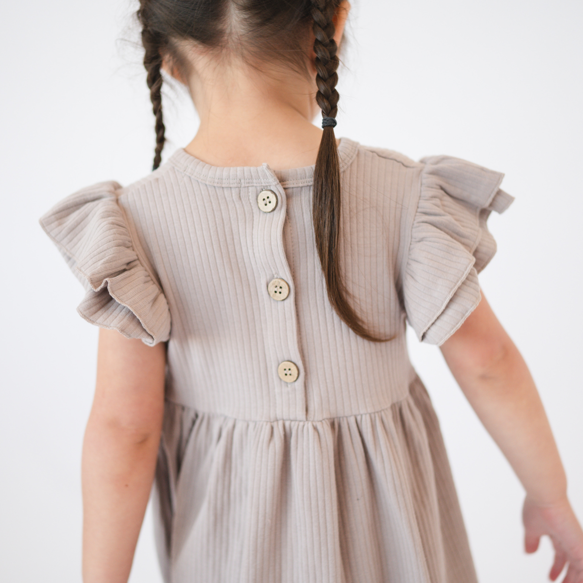Organic Cotton Ruffle Dress | Mushroom: 3-6M