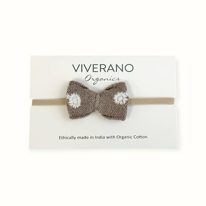 Embroidered Knit Bow Baby Headband (Organic Cotton): Vintage Rose