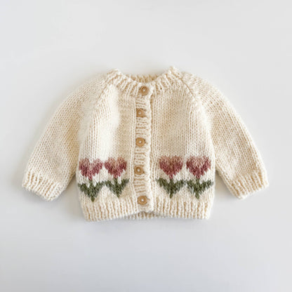 Tulip Flower Cardigan Baby Kid Fall Spring Sweater Apparel: XS; 6-12M