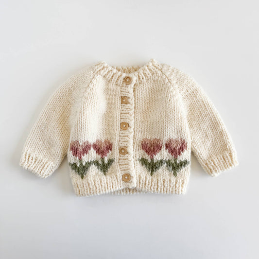 Tulip Flower Cardigan Baby Kid Fall Spring Sweater Apparel: XS; 6-12M