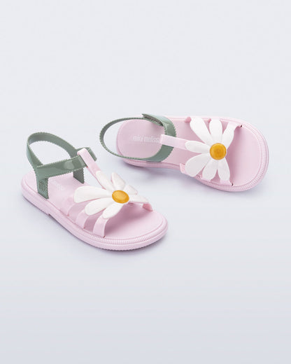Mini Melissa Hip Bloomy Kids Sandals: Metallic Pink/Green