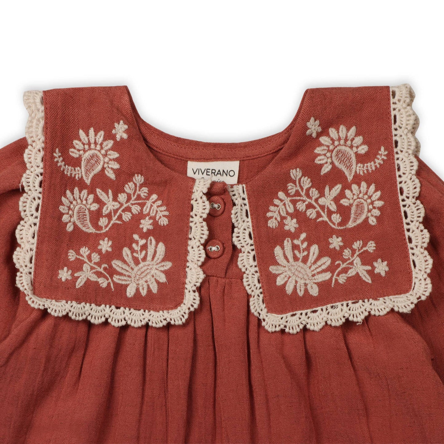 Sola Embroidered Collar Baby Dress & Bloomer -Organic: Sienna / 12-18M